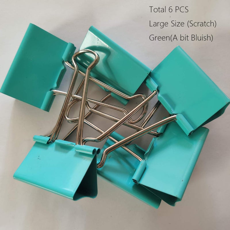 nctinystore Large Binder Clips Green Color (A bit Bluish) 2" / 2 inches / 50 mm a Little bit Scratch Jumbo (Huge) Paper Clips (6 PCS, Green) - Image 5